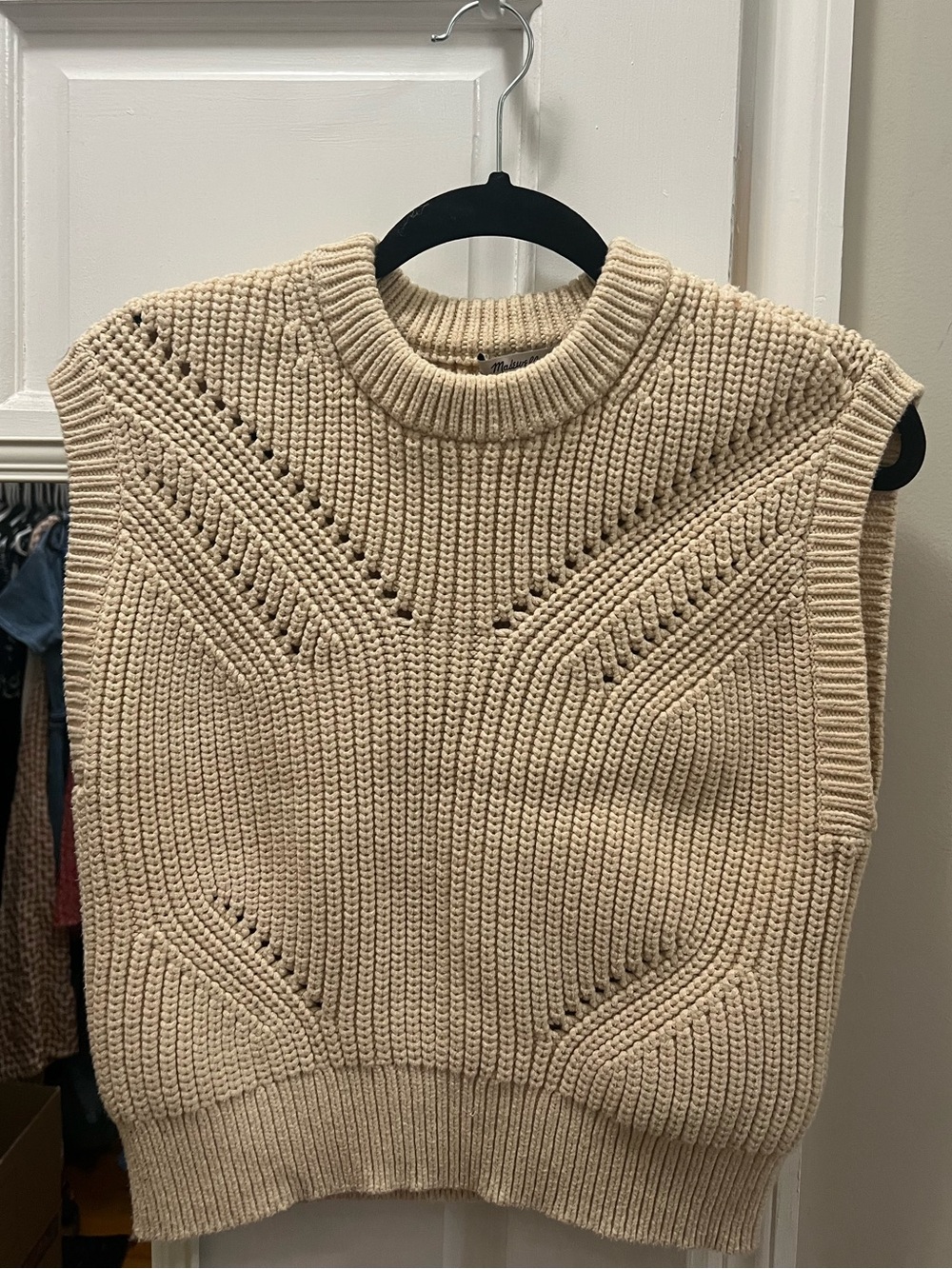 Madewell Cream Cable Knit Sleeveless Crewneck Sweater Vest